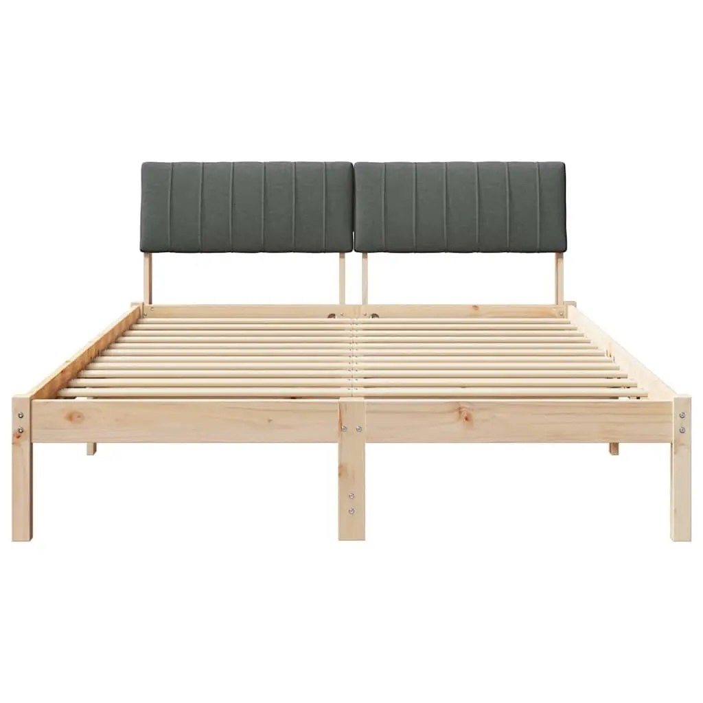 Bed Frame Modern Minimalist 135 x 190 cm Solid Pine Wood Wall-Mounted Headboard Slatted Brown Dark Grey