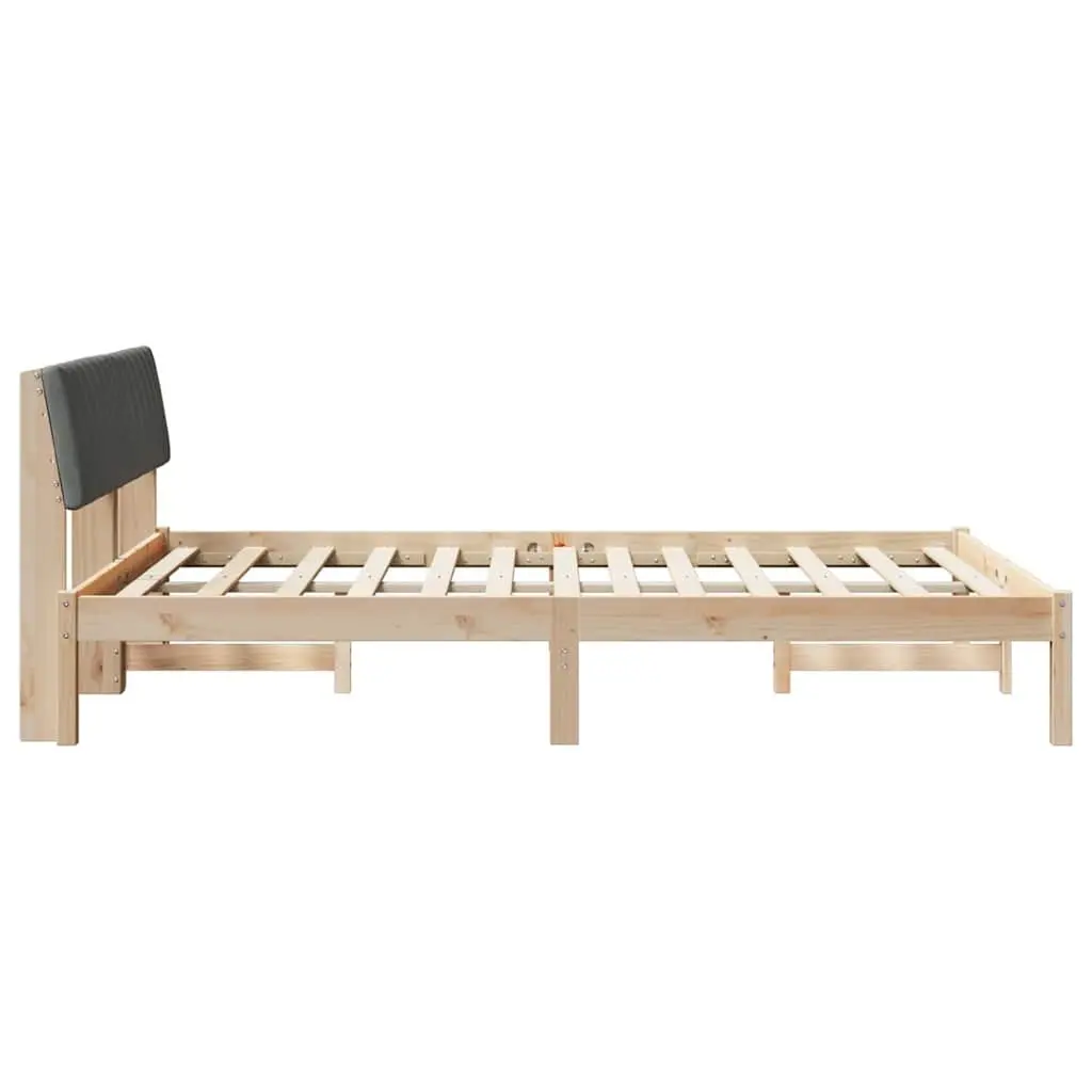 Bed Frame Modern Minimalist 135 x 190 cm Solid Pine Wood Wall-Mounted Headboard Slatted Brown Dark Grey