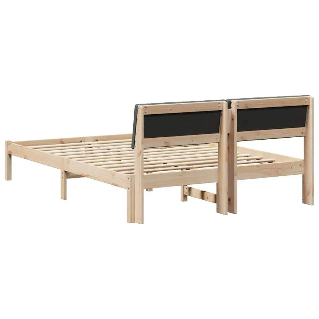 Bed Frame Modern Minimalist 135 x 190 cm Solid Pine Wood Wall-Mounted Headboard Slatted Brown Dark Grey