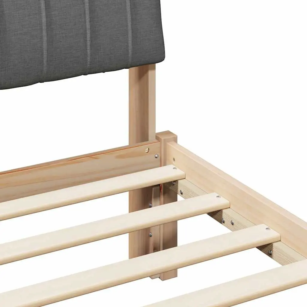 Bed Frame Modern Minimalist 135 x 190 cm Solid Pine Wood Wall-Mounted Headboard Slatted Brown Dark Grey