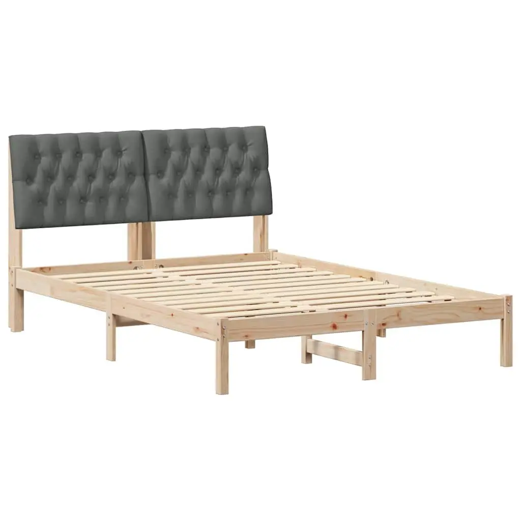 Bed Frame with Upholstered Headboard 135 x 190 cm Brown Platform Slatted Base