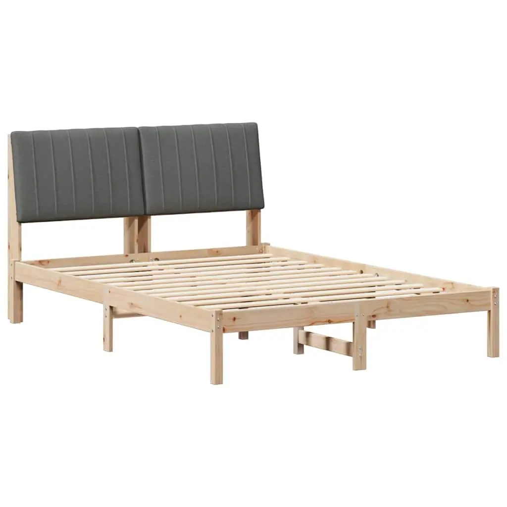 Bed Frame Upholstered Headboard 135 x 190 cm Brown Solid Pine Wood Modern