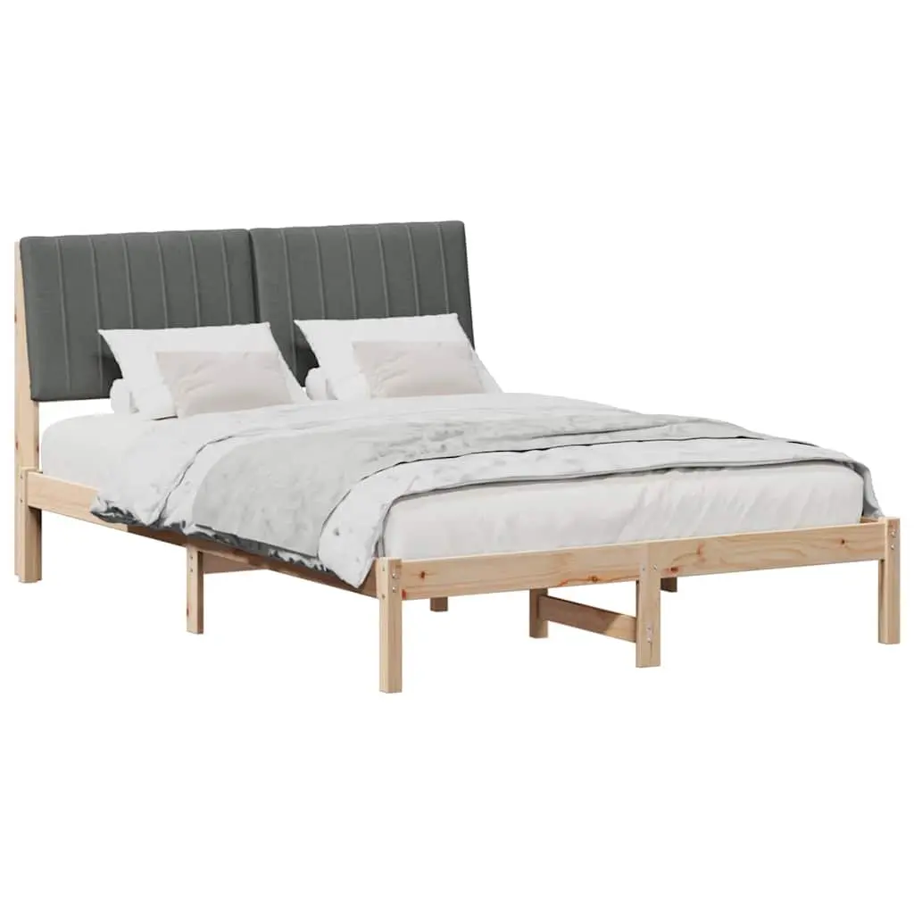 Bed Frame Upholstered Headboard 135 x 190 cm Brown Solid Pine Wood Modern