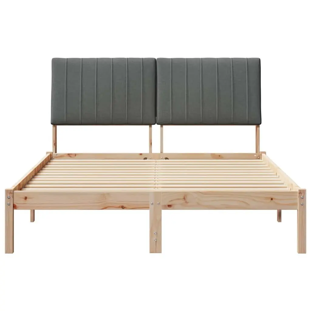 Bed Frame Upholstered Headboard 135 x 190 cm Brown Solid Pine Wood Modern