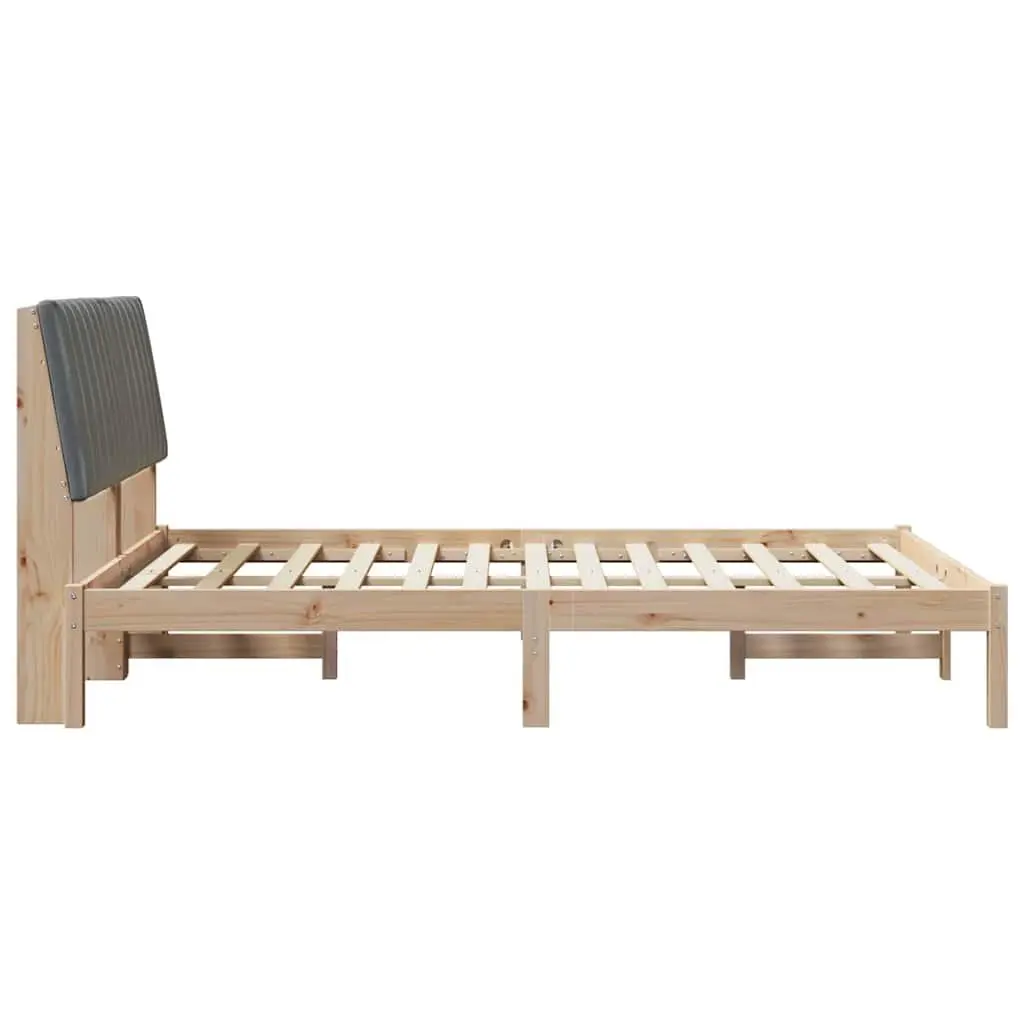 Bed Frame Upholstered Headboard 135 x 190 cm Brown Solid Pine Wood Modern