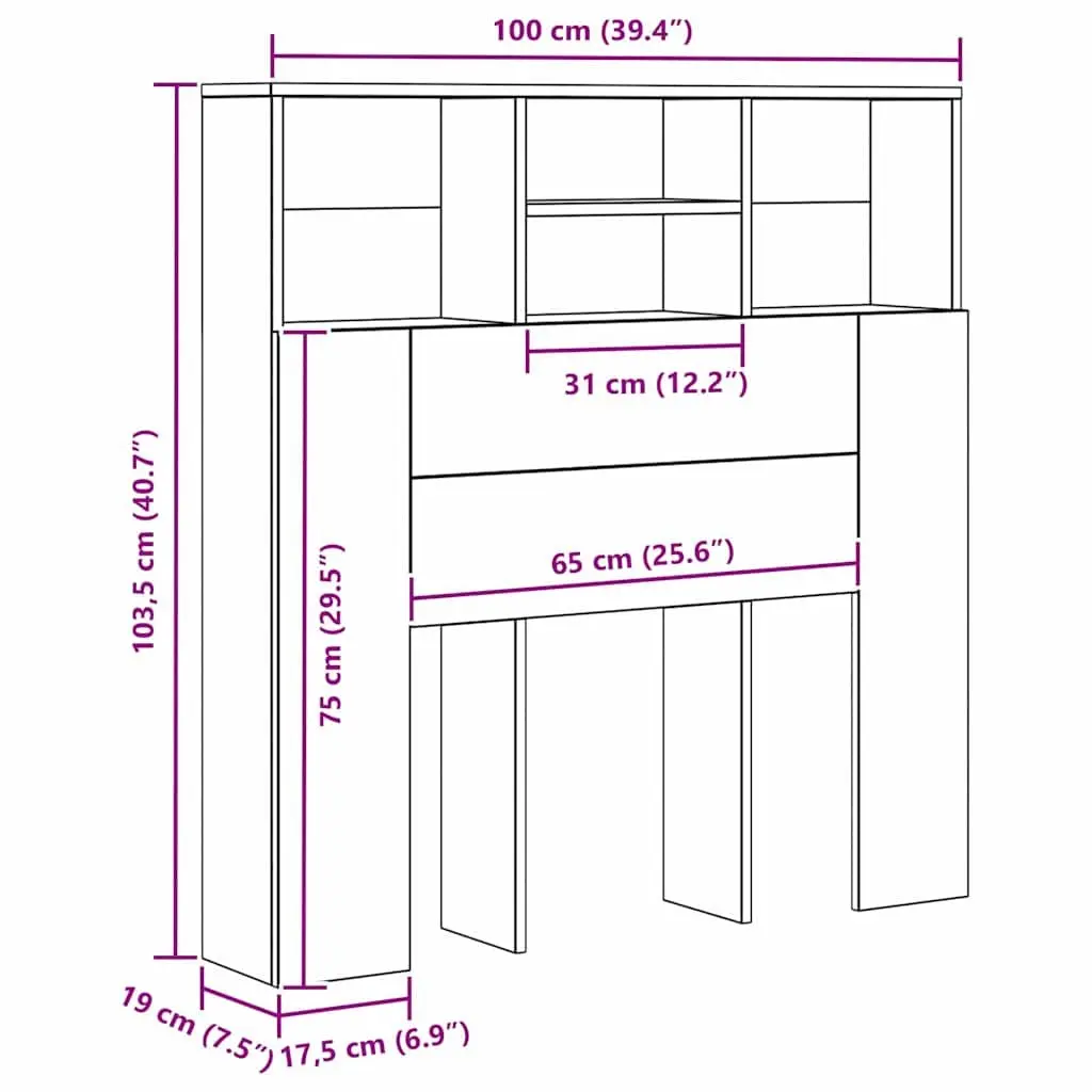 Wall-Mounted Headboard Cabinet Bedroom Storage Shelving Modern Brown Engineered Wood