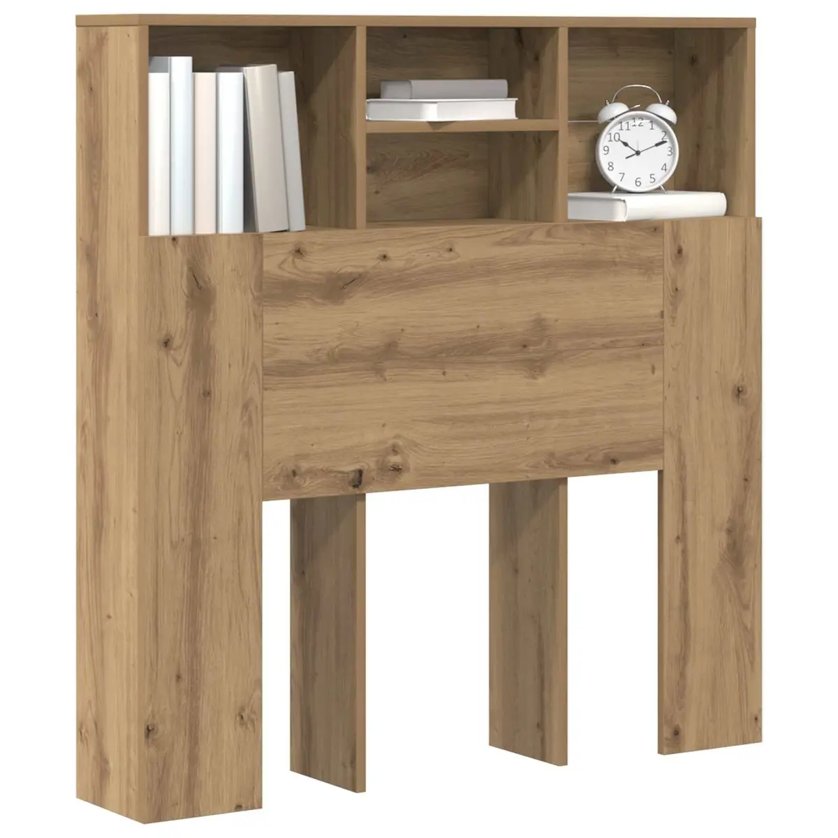 Wall-Mounted Headboard Cabinet Bedroom Storage Shelving Modern Brown Engineered Wood