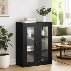 Wall-mounted Storage Cabinet Black Oak Modern Shelving Unit Living Room Office