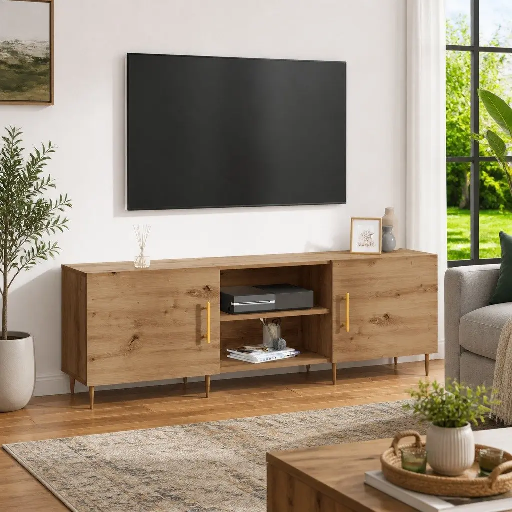 TV Cabinet Modern Rectangular Storage Unit 150cm Brown Engineered Wood