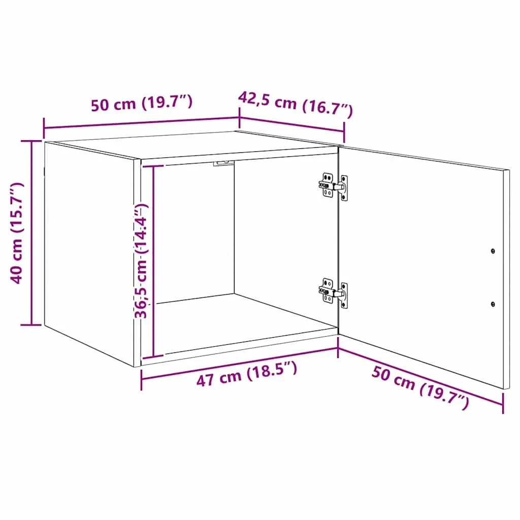 Wall Cabinet Storage Furniture Rustic Wooden Black Oak 50 x 42.5 x 40 cm
