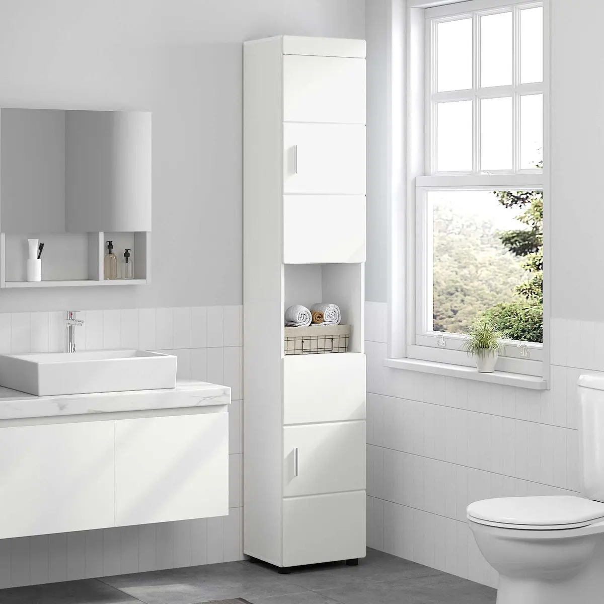 Bathroom Vanity Cabinet Set White Storage Unit Matte Modern Design
