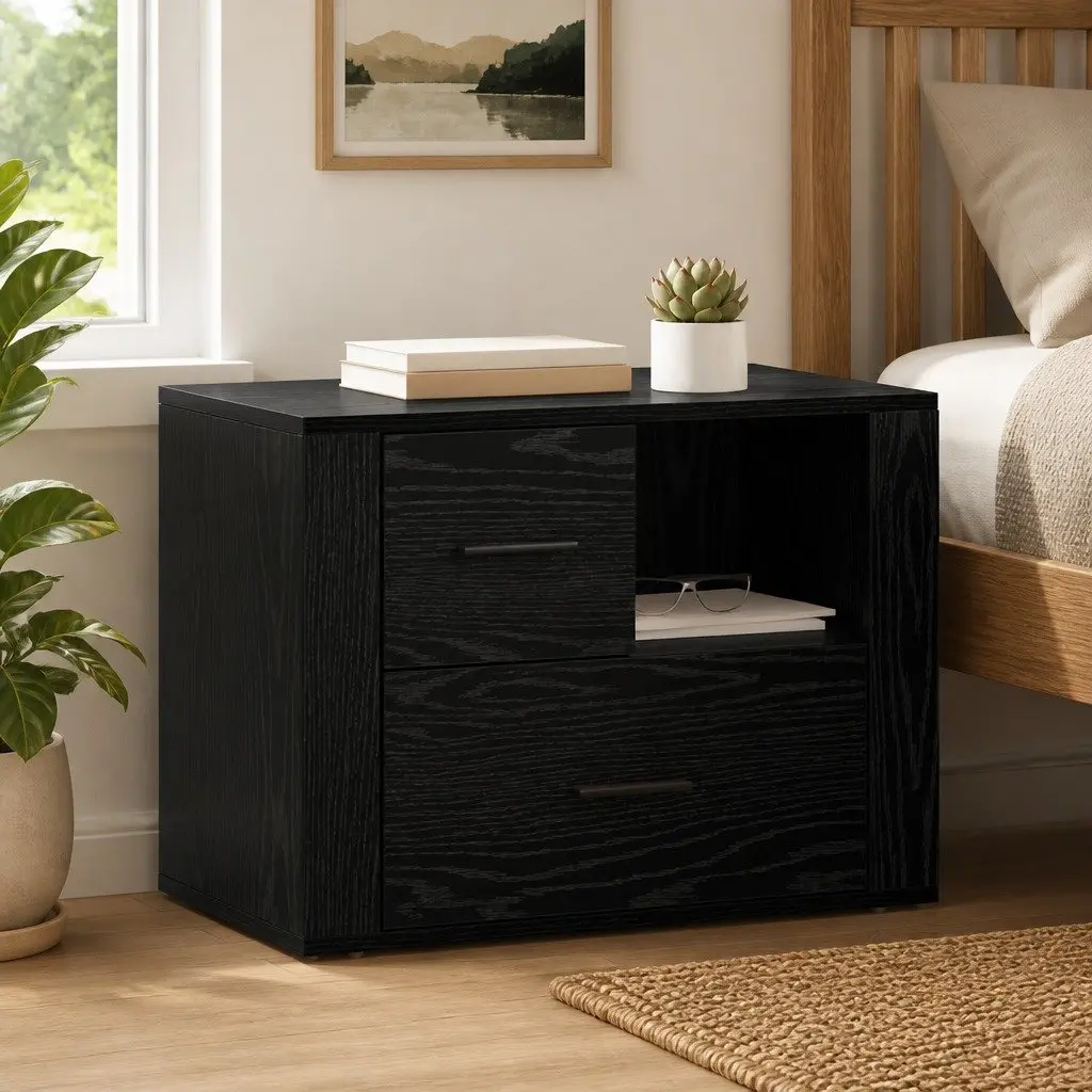 Bedside Cabinet Bedroom Storage 35 x 60 x 50 cm Black Oak Engineered Wood