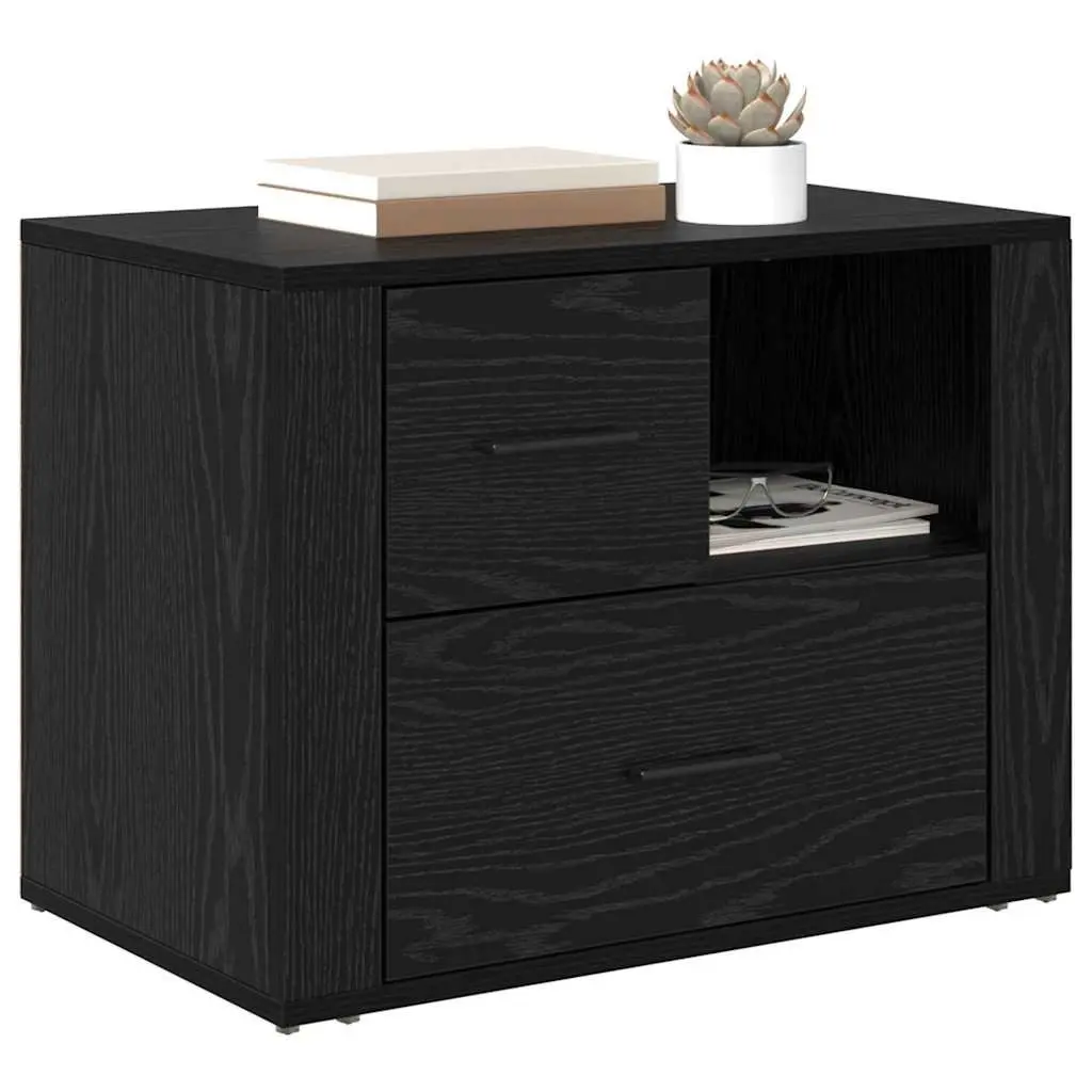 Bedside Cabinet Bedroom Storage 35 x 60 x 50 cm Black Oak Engineered Wood