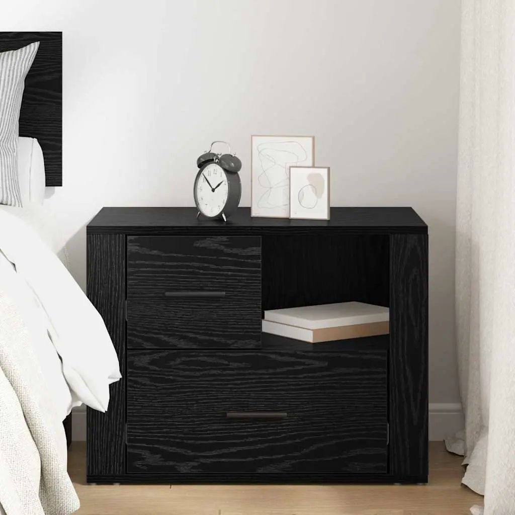 Bedside Cabinet Bedroom Storage 35 x 60 x 50 cm Black Oak Engineered Wood