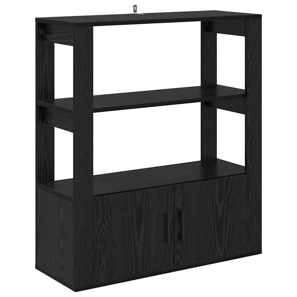 Sideboard Black Oak Storage Shelves Flush Doors Modern Living Room 30 x 80 x 90 cm