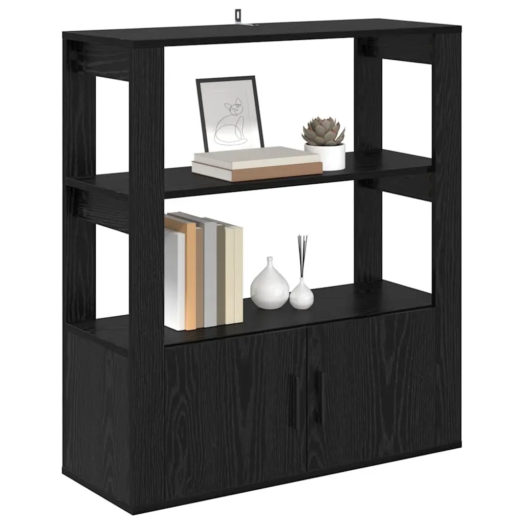 Sideboard Black Oak Storage Shelves Flush Doors Modern Living Room 30 x 80 x 90 cm