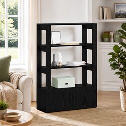 Black Sideboard Storage Cabinet Buffet with Adjustable Shelves Flush Doors