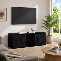TV Cabinet Black Engineered Wood Living Room Storage Unit Rustic Modern Design
