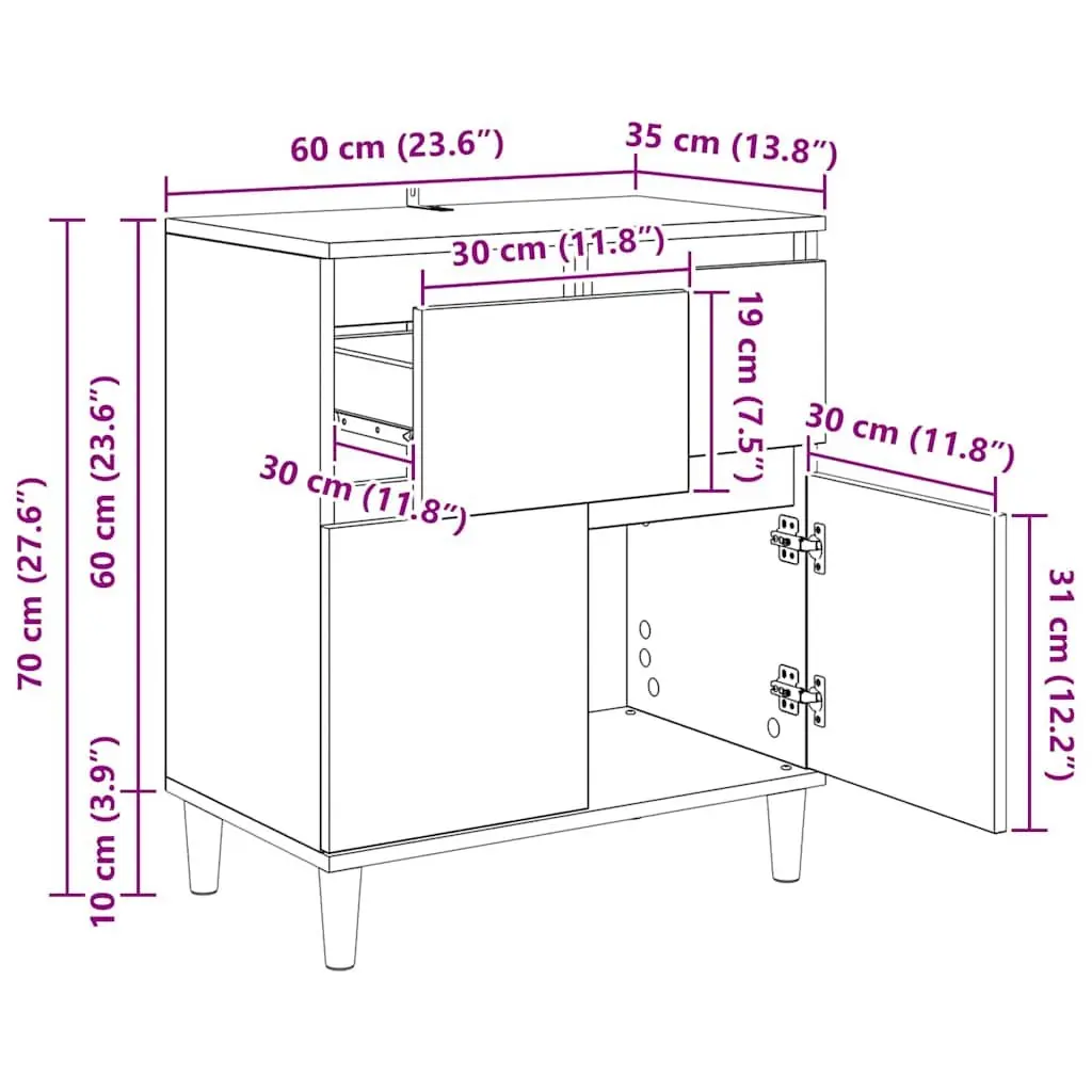 Sideboard Cabinet with Drawer Black Oak Living Room Storage Furniture 60x35x70cm