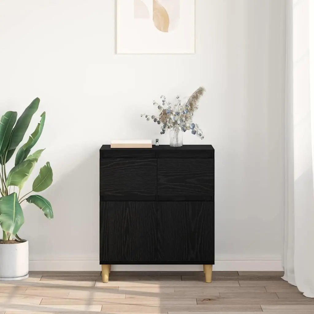 Sideboard Cabinet with Drawer Black Oak Living Room Storage Furniture 60x35x70cm