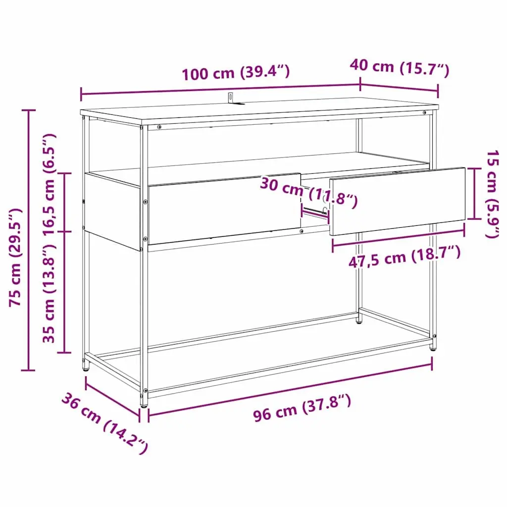 Console Table Hallway Entryway Storage 100x40x75cm Black Engineered Wood