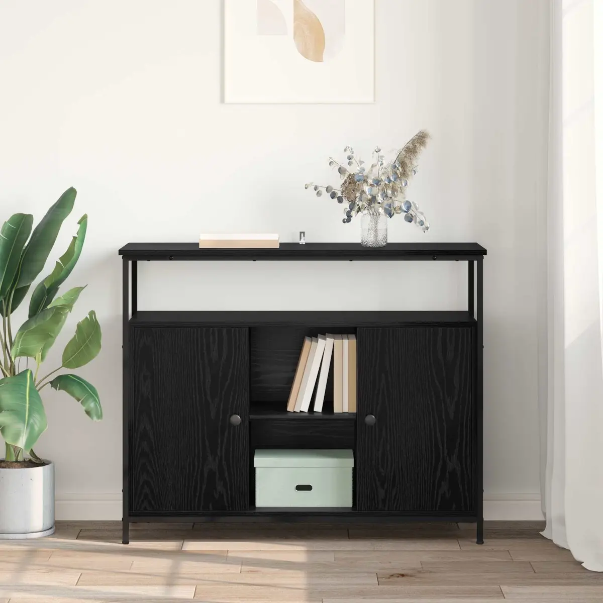Sideboard Black Oak 100x35x80cm Modern Engineered Wood Storage Cabinet Buffet