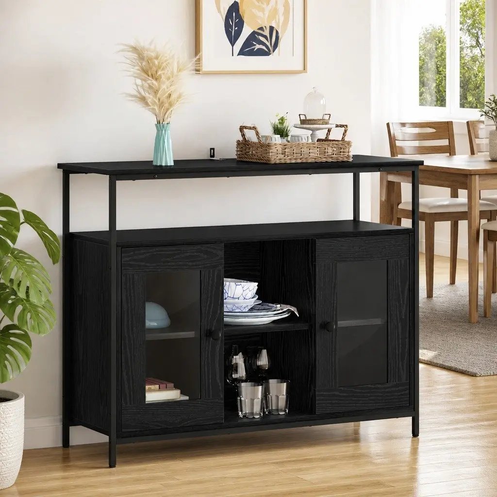 Sideboard Storage Cabinet Modern Engineered Wood Black 100x35x80 cm