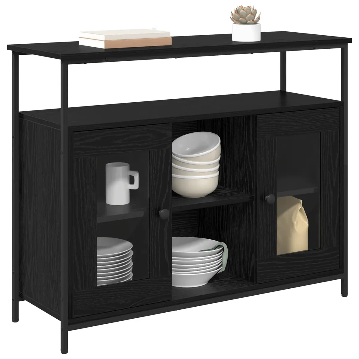 Sideboard Storage Cabinet Modern Engineered Wood Black 100x35x80 cm