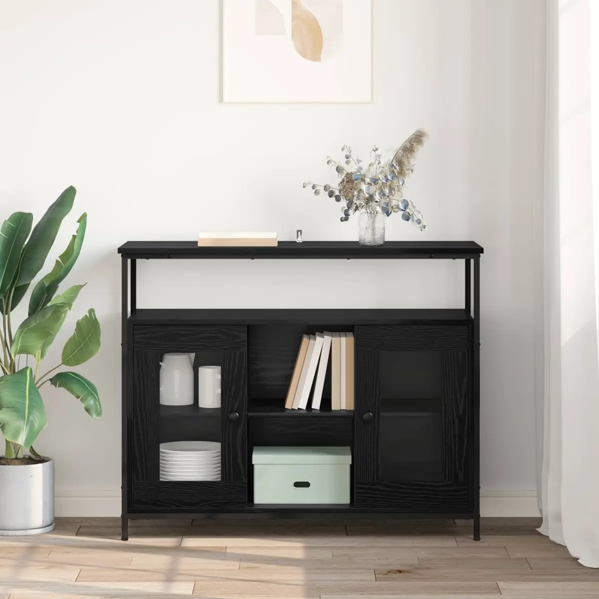 Sideboard Storage Cabinet Modern Engineered Wood Black 100x35x80 cm