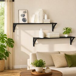 Versatile Black Wall-Mounted Floating Shelves