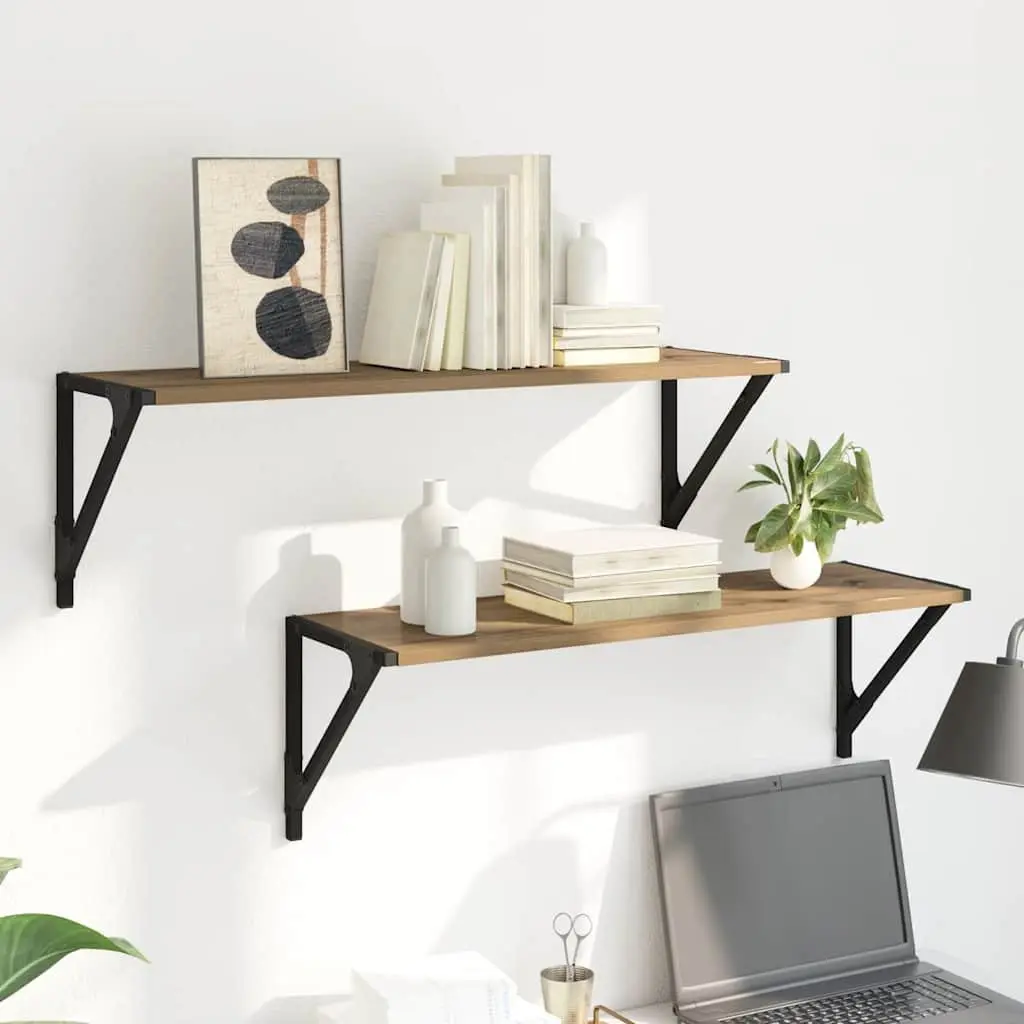 Wall Shelves Wall-Mounted Brown Engineered Wood Floating Shelves Rectangular