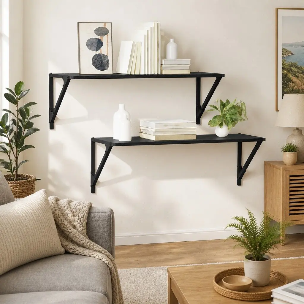 Wall Shelves 2 pcs Black 80 x 25 x 25.5 cm Engineered Wood Modern Floating