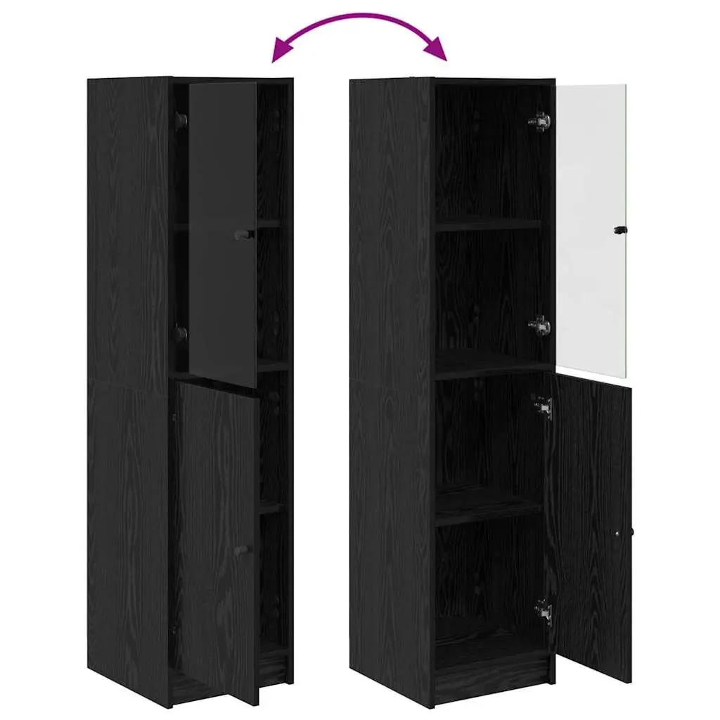 Black Oak Highboard Storage Cabinet Engineered Wood Dining Room Kitchen