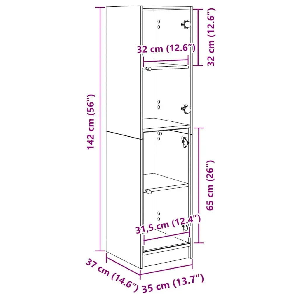 Black Oak Highboard Storage Cabinet Engineered Wood Dining Room Kitchen