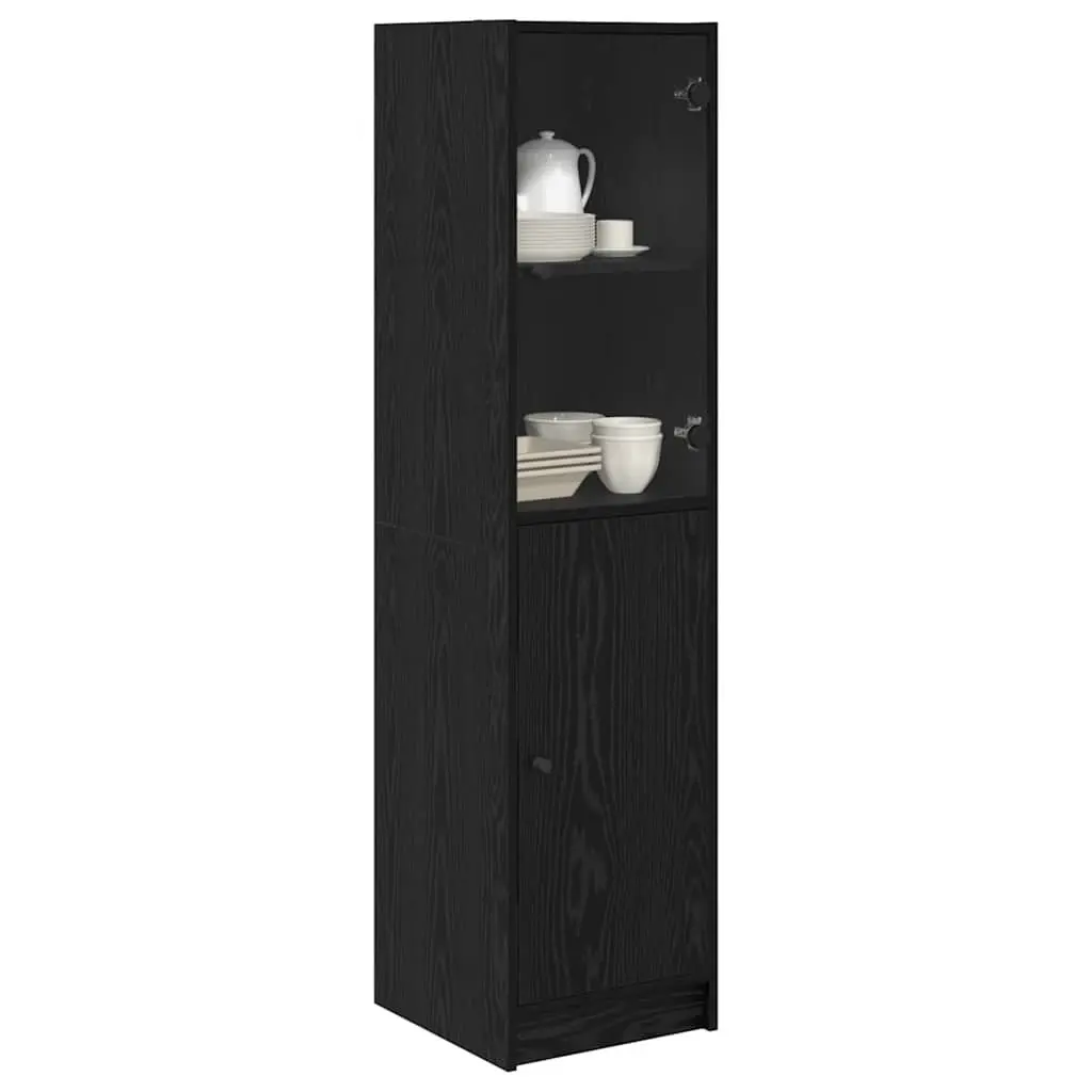 Black Oak Highboard Storage Cabinet Engineered Wood Dining Room Kitchen