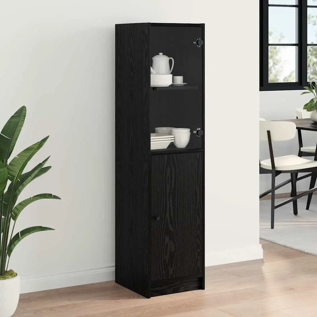 Black Oak Highboard Storage Cabinet Engineered Wood Dining Room Kitchen