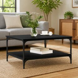 Reliable Black Industrial Coffee Table with Storage Features