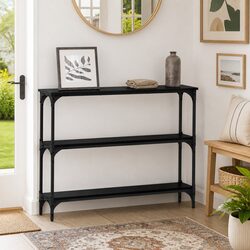 Warm Black Oak Console Table with Shelves for Value