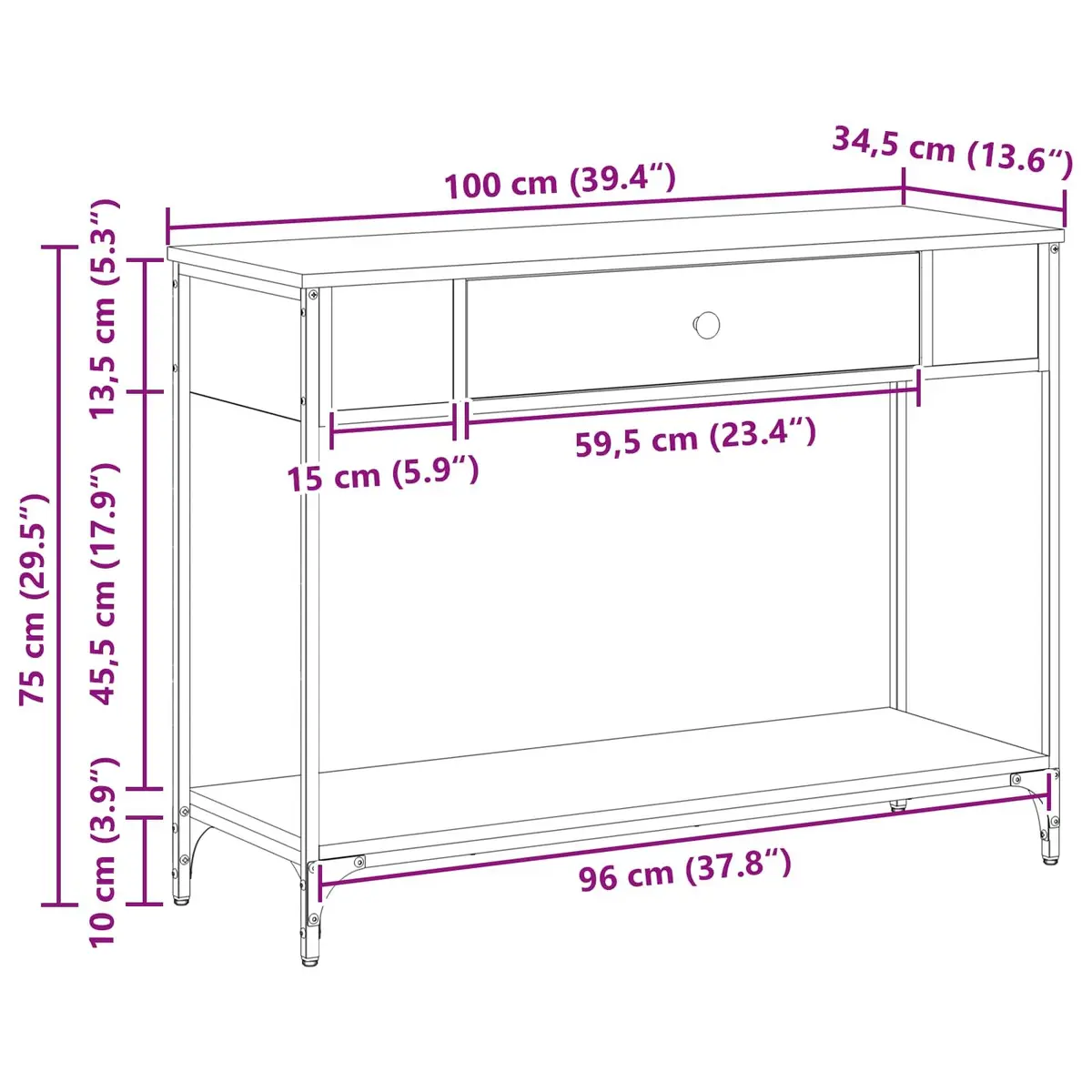 Black Oak Console Table with Storage Solutions