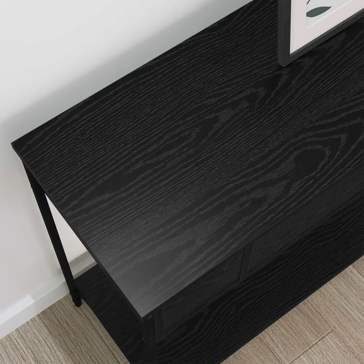 Black Oak Console Table with Storage Solutions