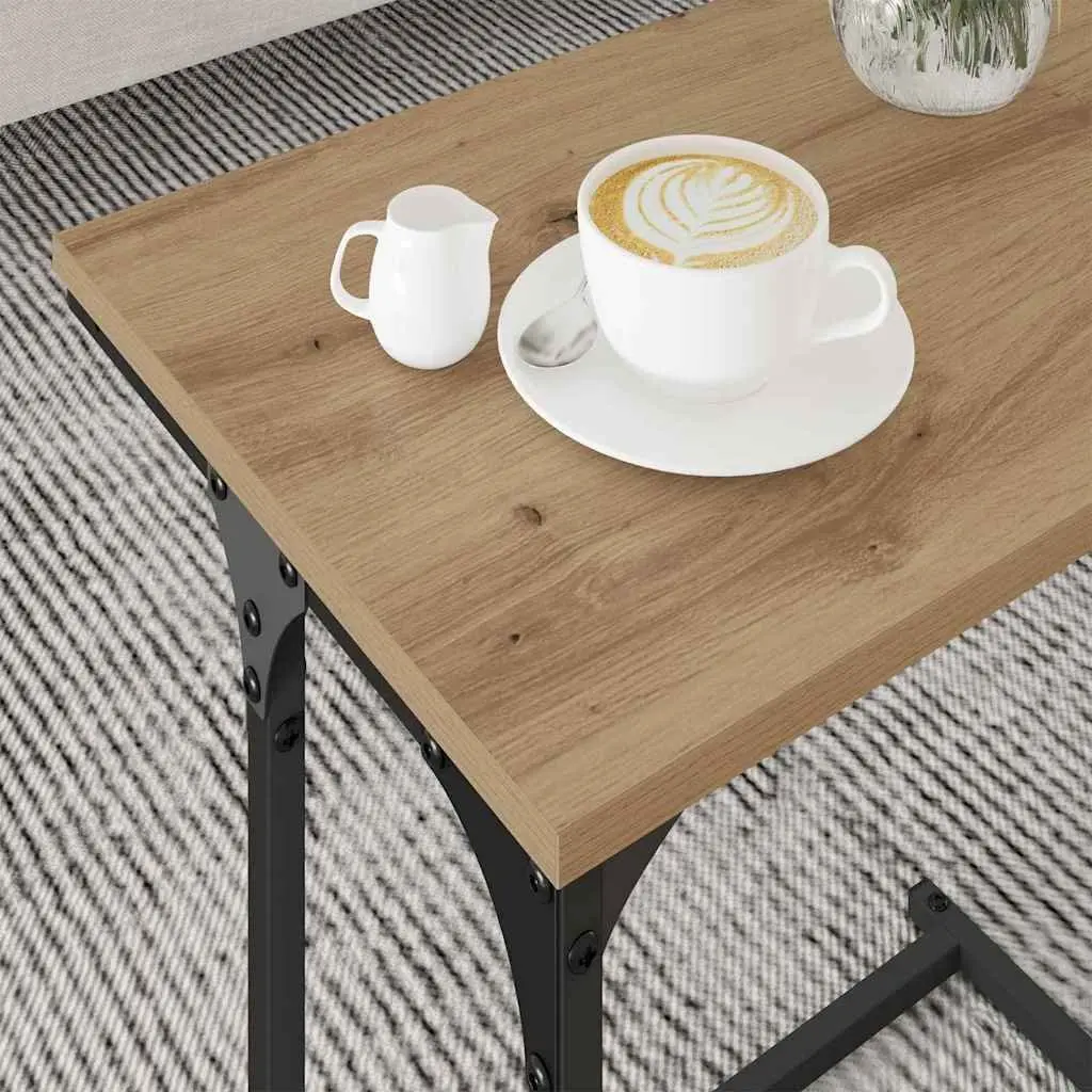 Nesting Coffee Table Set Industrial Style Living Room Accent Tables 3 Piece Brown with Black Frame
