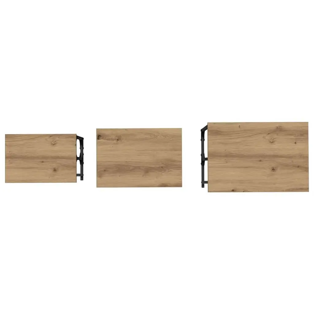 Nesting Coffee Table Set Industrial Style Living Room Accent Tables 3 Piece Brown with Black Frame