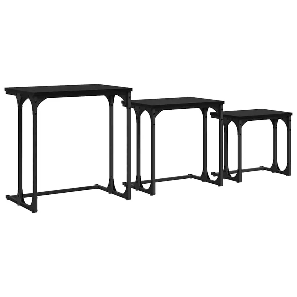Nesting Coffee Table 3 Pcs Black Industrial Modern Living Room Accent Tables Set