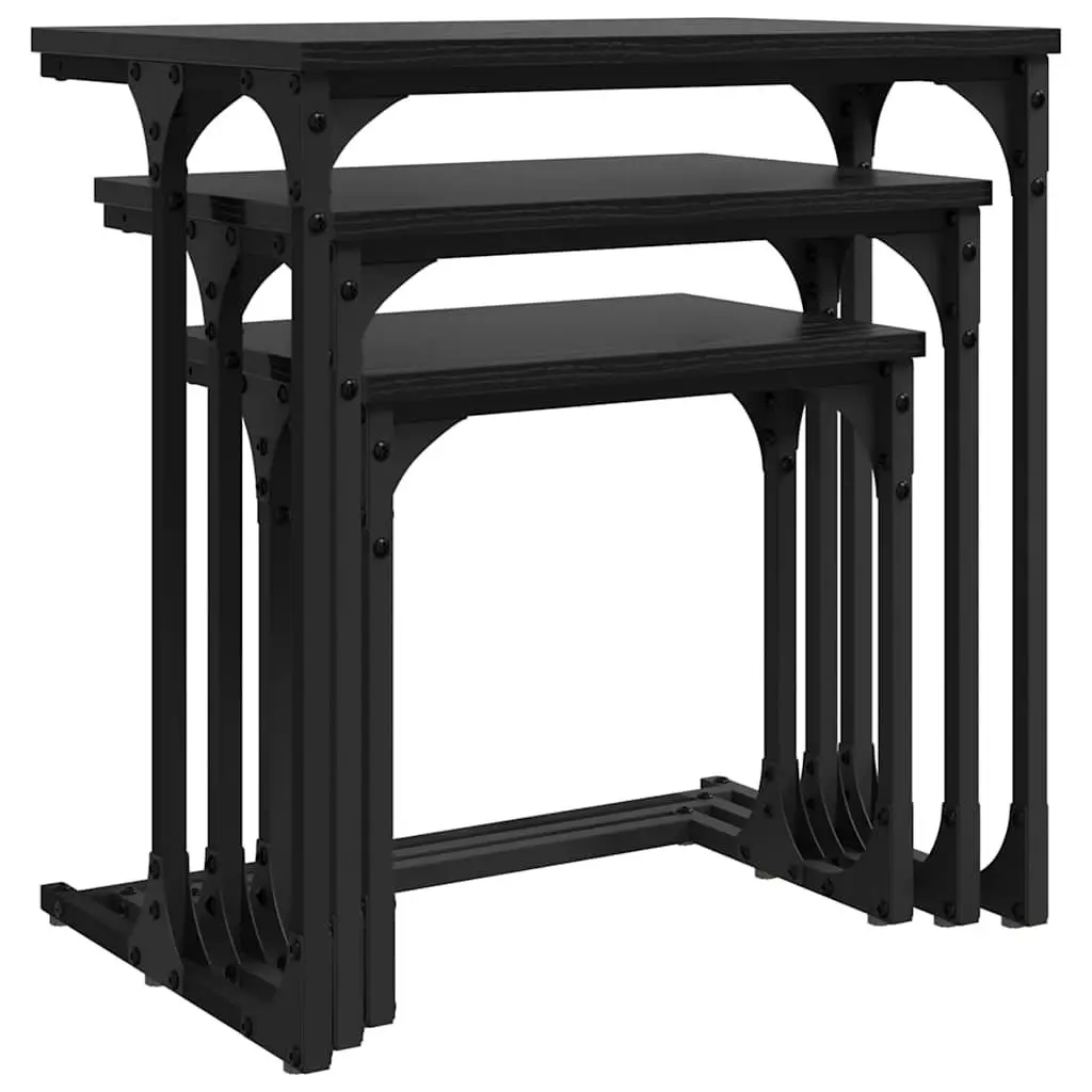 Nesting Coffee Table 3 Pcs Black Industrial Modern Living Room Accent Tables Set