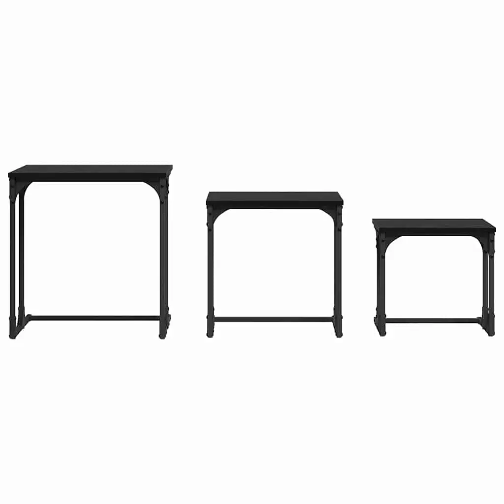 Nesting Coffee Table 3 Pcs Black Industrial Modern Living Room Accent Tables Set