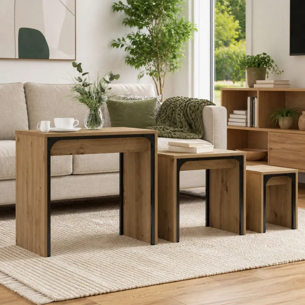 3-Piece Nesting Coffee Table Set in Brown