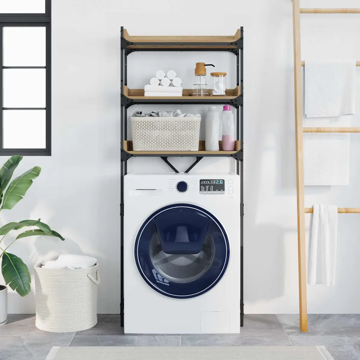 Washing Machine Shelf Laundry Room Storage Organiser 67 x 25 x 163 cm Brown Modern Shelving Unit