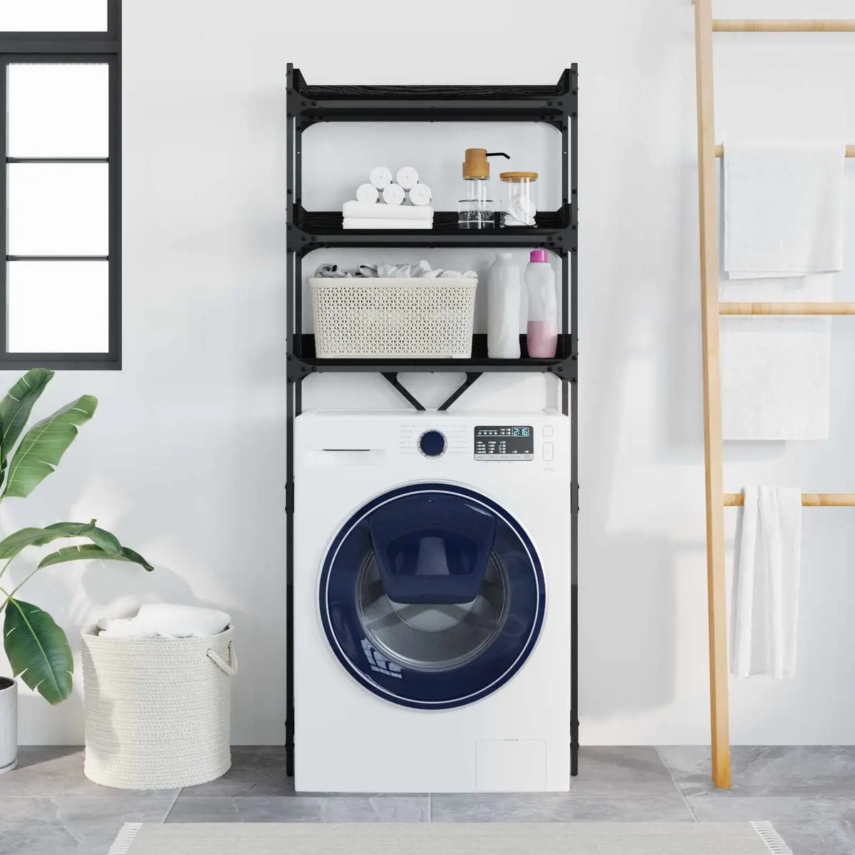 Washing Machine Shelf Laundry Room Storage Unit Black 67 x 25 x 163 cm