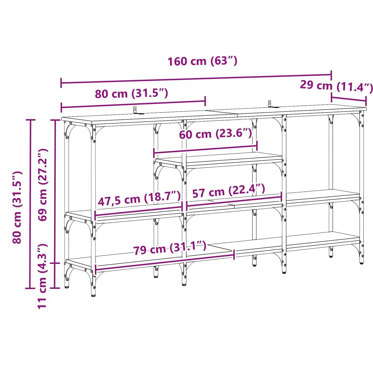 Console Table Industrial Urban Style Entryway Living Room Display Storage Brown