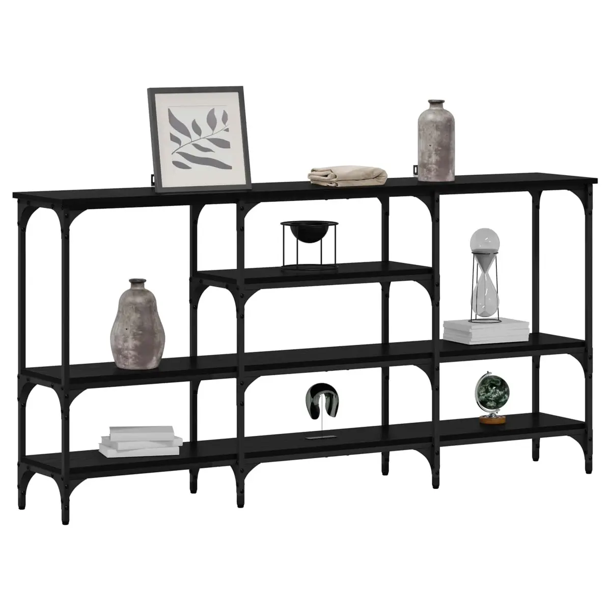 Console Table Black Oak Industrial Steel Frame Engineered Wood 160x29x80 cm